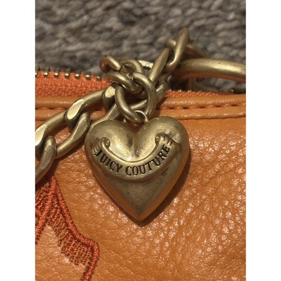 Vintage Juicy Couture Baguette Shoulder Bag Orange Leather Chain Y2K - Picture 3 of 8